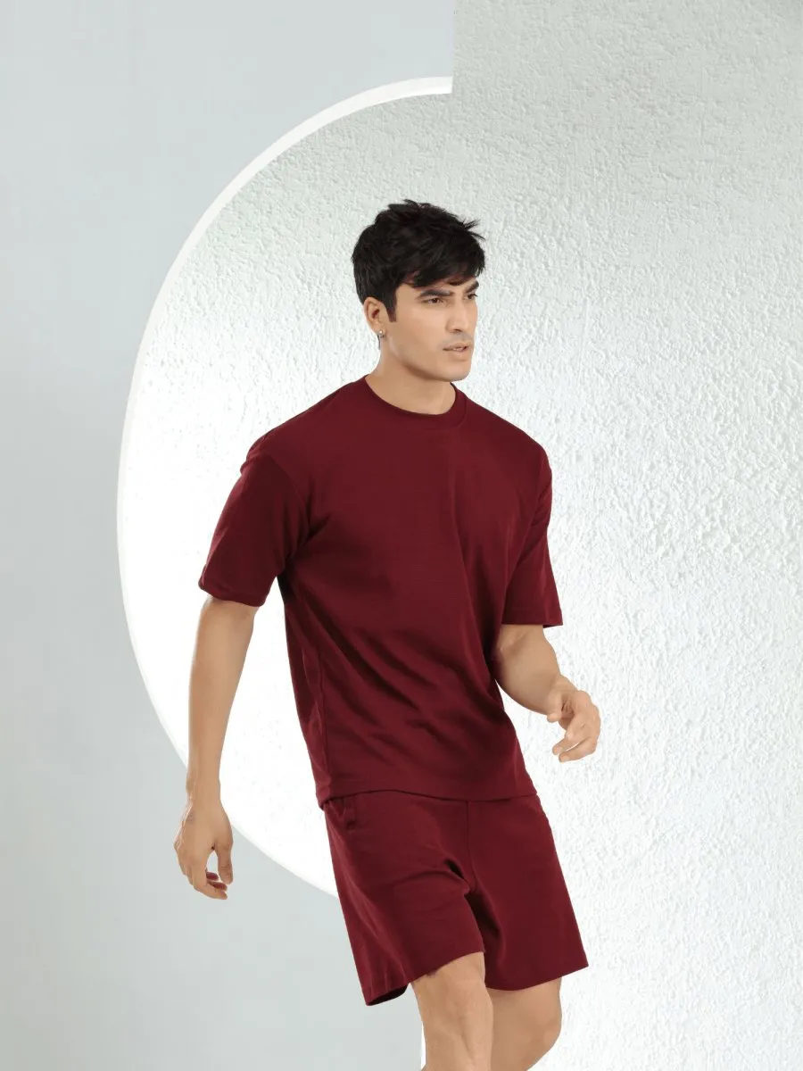 Waffle Oversized Maroon Co-ords