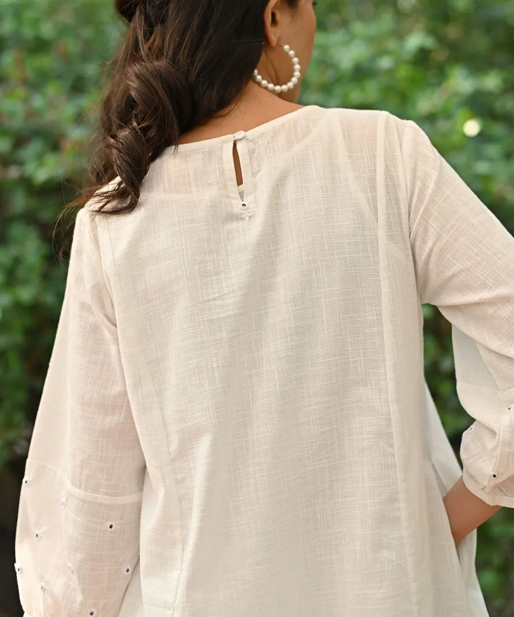 White handembroidered cotton A line dress