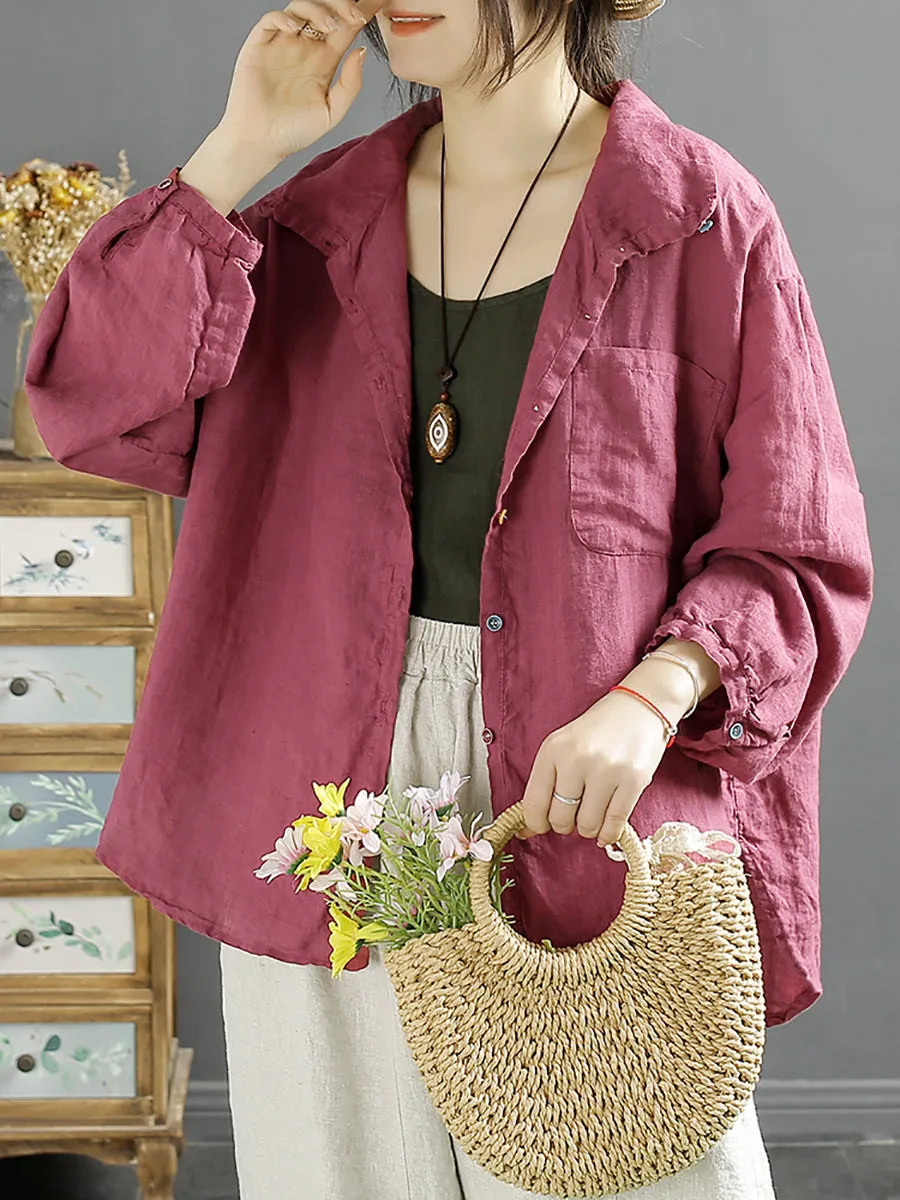 Women Casual Spring Solid Linen Shirt