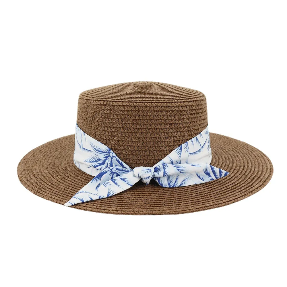 Women Sunscreen Travel Beach Sun Hat Elegant Bowknot Jazz Hat Flat Hat Straw Hat