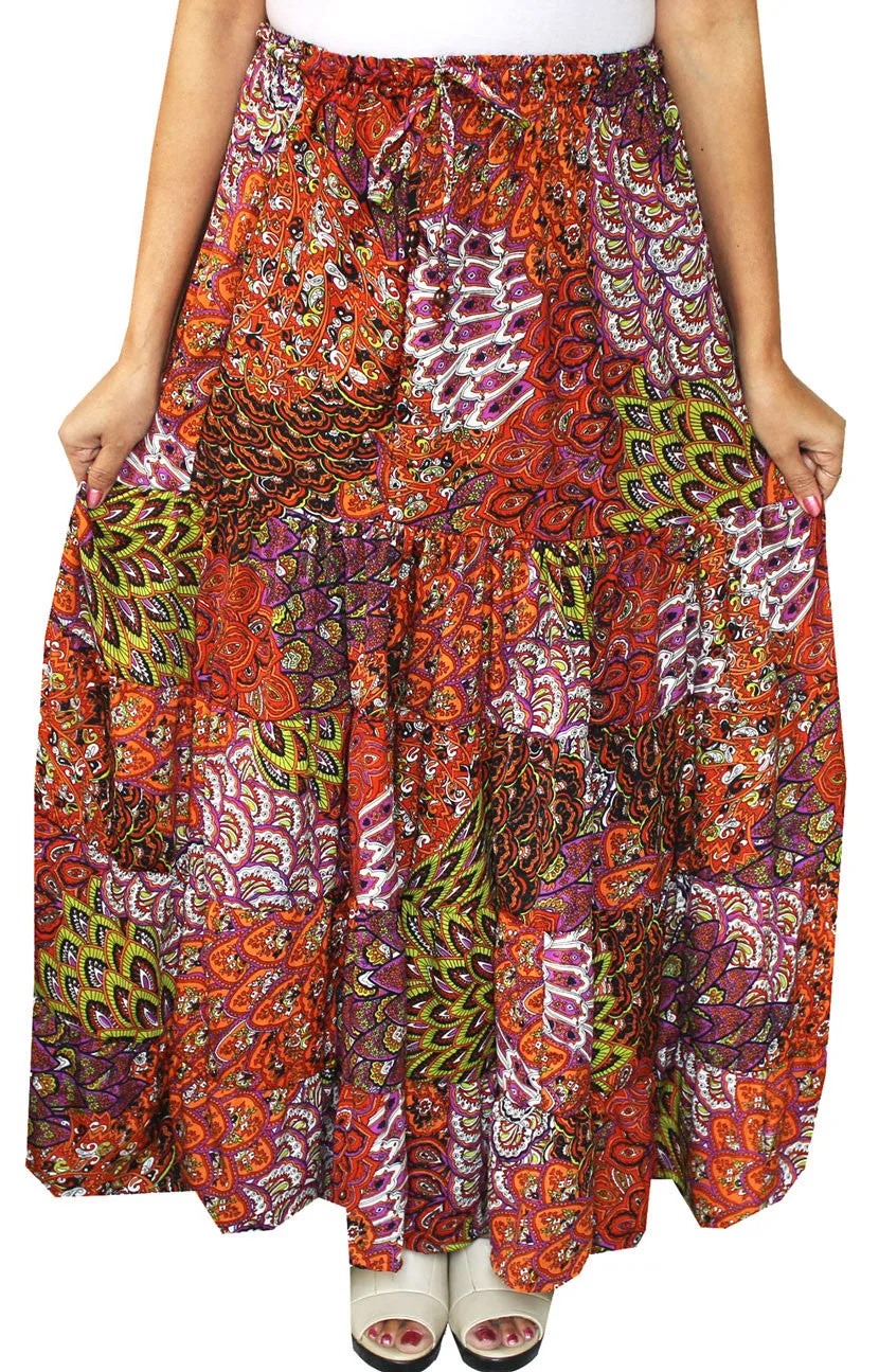 Womens Printed Long  Indian Skirt India Apparel (Orange)