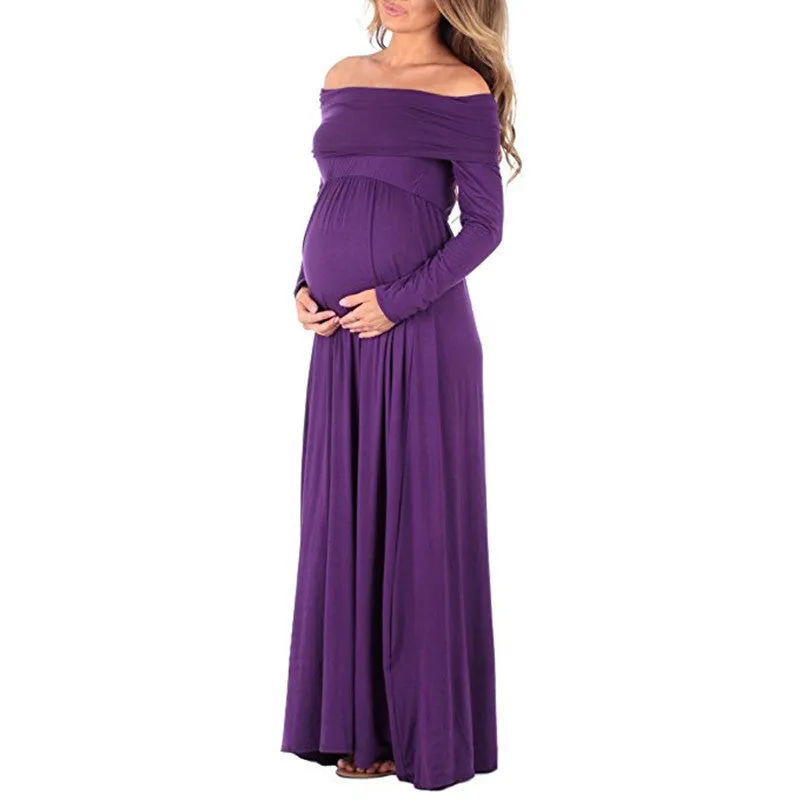 Women's Solid Color Long-sleeved One-shoulder Lapel Drag Maternity Dress