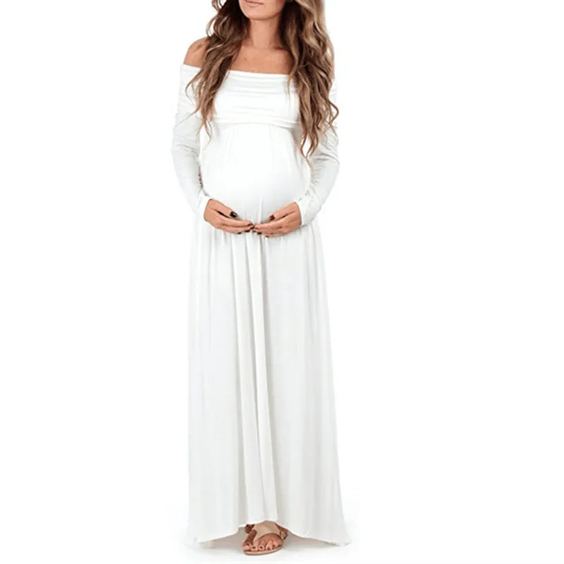 Women's Solid Color Long-sleeved One-shoulder Lapel Drag Maternity Dress