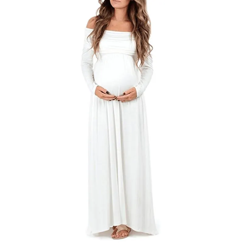 Women's Solid Color Long-sleeved One-shoulder Lapel Drag Maternity Dress